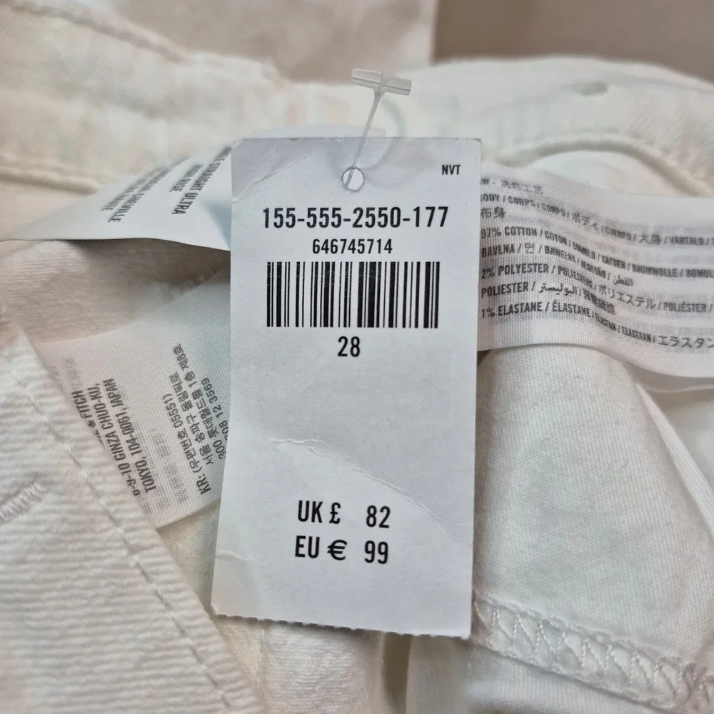 Abercrombie & Fitch Curve Love 28 6R Straight Ultra High‎ Rise White Jeans 90s